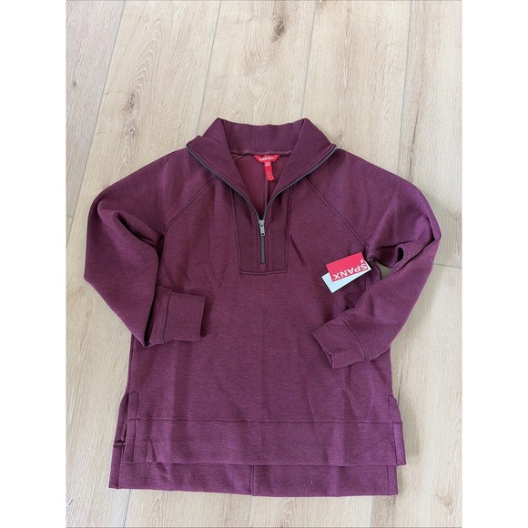 SPANX Tops - Spanx AirEssentials Tunic Women Sz Small Burgundy Brushed Half Zip Mock Neck NEW